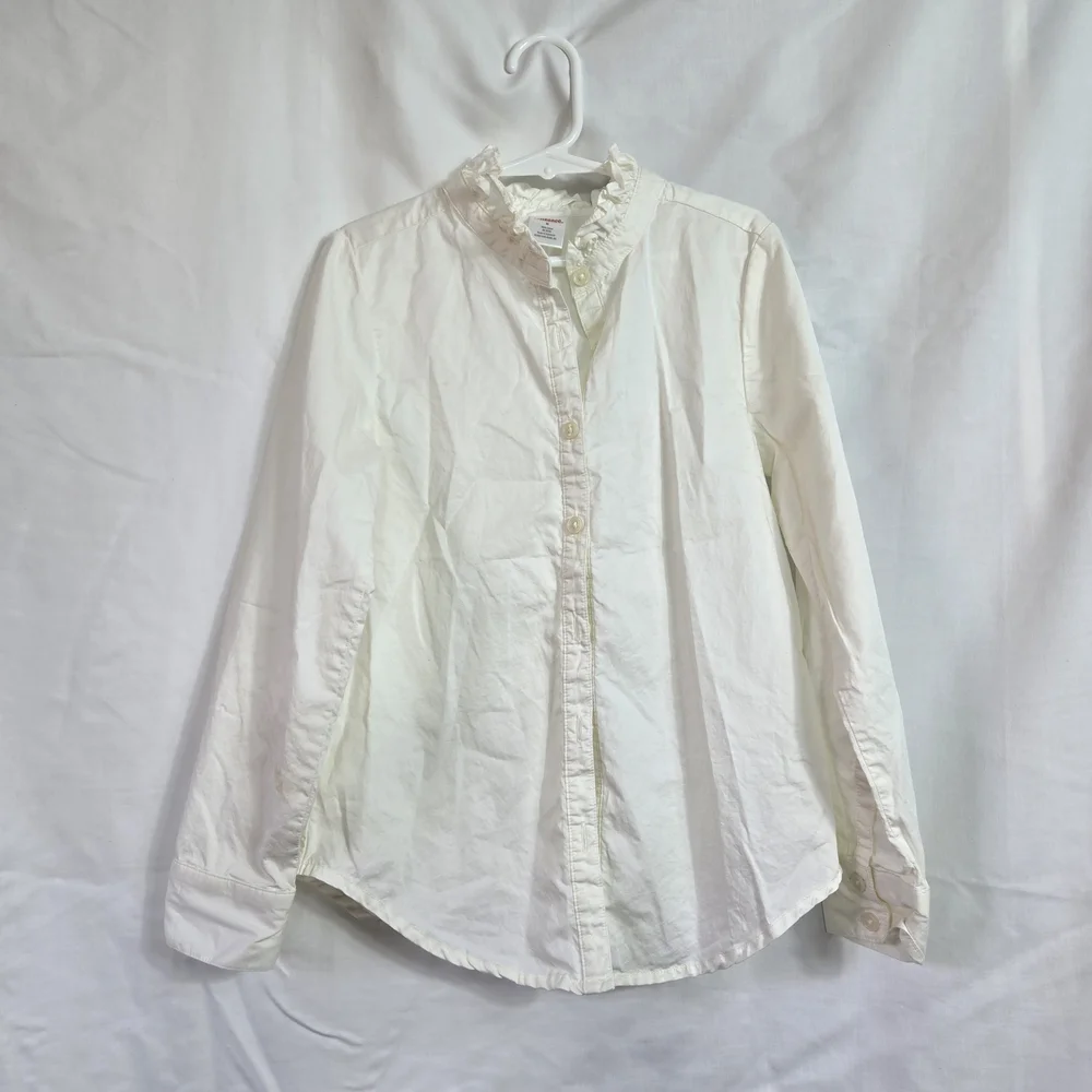 Gymboree 2008 Girls Ivory Ruffled Long Sleeve Poplin Preppy Button-Up Shirt‎ 8